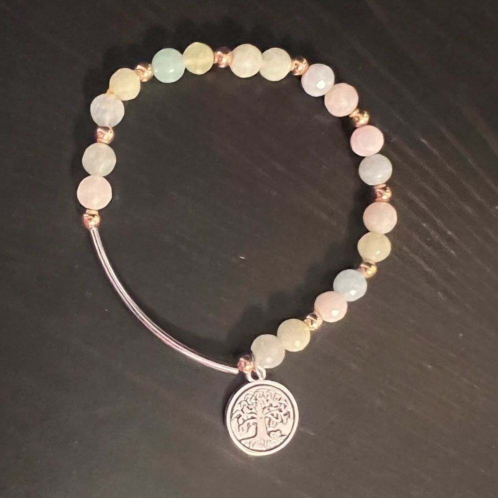 Genuine Morganite Stretchy Bracelet with Silver Charm